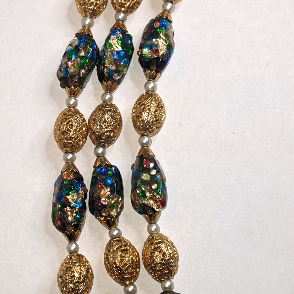 Vintage Napier Signed Beaded Bracelet – Foil Glass & Filigree Beads RARE - Picture 5 of 11